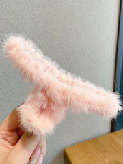 Solid Color Fuzzy Hair Claw Clip