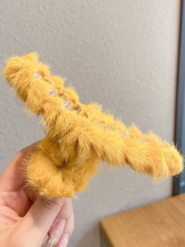 Solid Color Fuzzy Hair Claw Clip