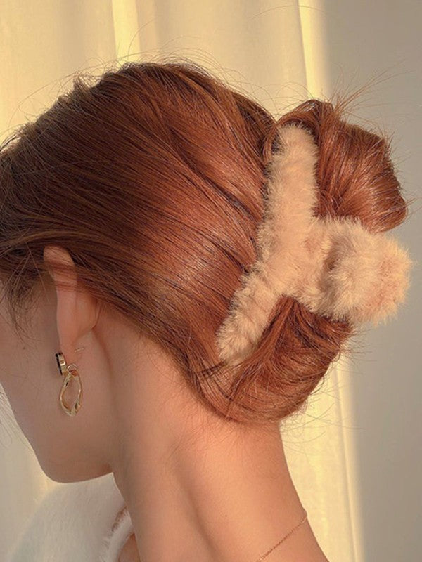 Solid Color Fuzzy Hair Claw Clip