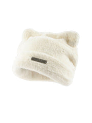 Metal Label Fuzzy Cat Beanie Hat