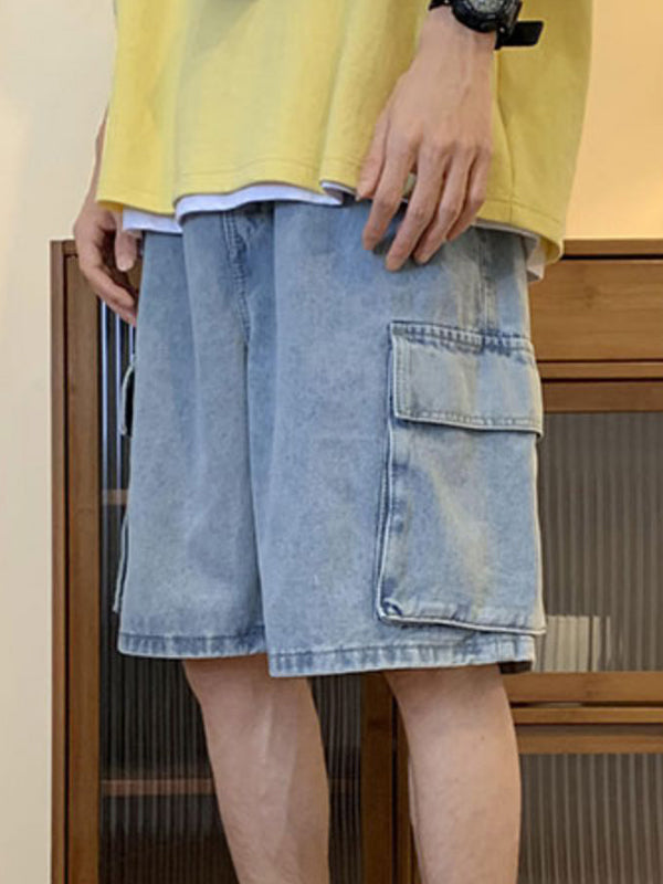 Men's Washed Loose Cargo Denim Shorts