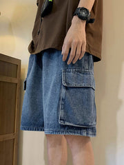 Men's Washed Loose Cargo Denim Shorts