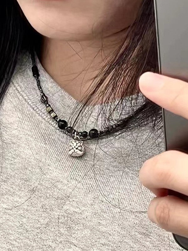 Vintage Lion Charm Beads Necklace