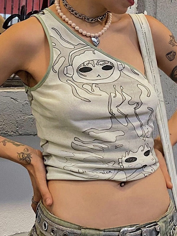 Reversible One Shoulder Cropped Tank Top