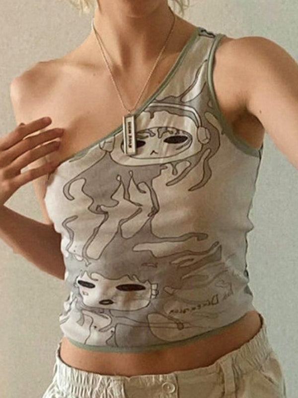 Reversible One Shoulder Cropped Tank Top