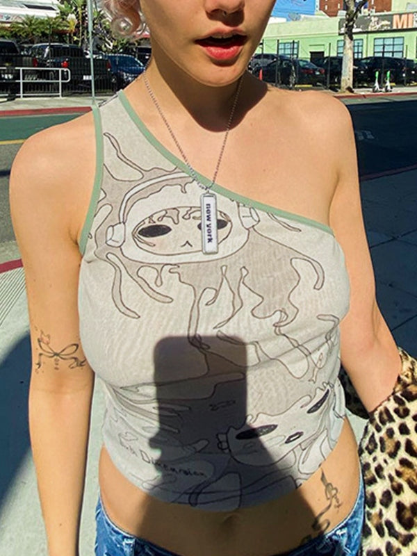 Reversible One Shoulder Cropped Tank Top