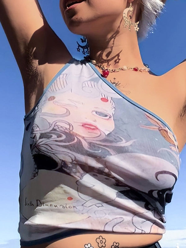 Reversible One Shoulder Cropped Tank Top