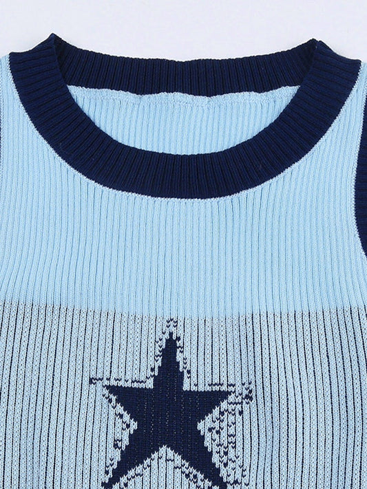 Knitted Star Cropped Tank Top