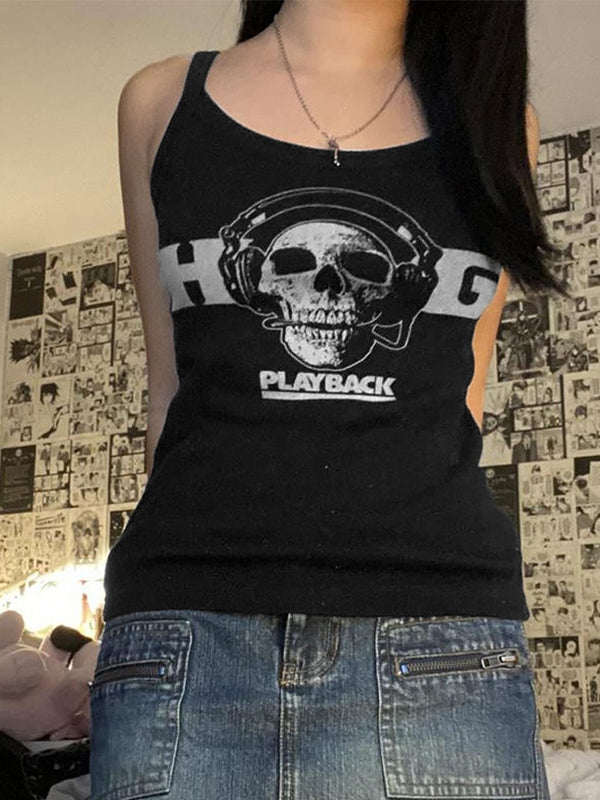 Punk Skull Printed Cropped Tank Top