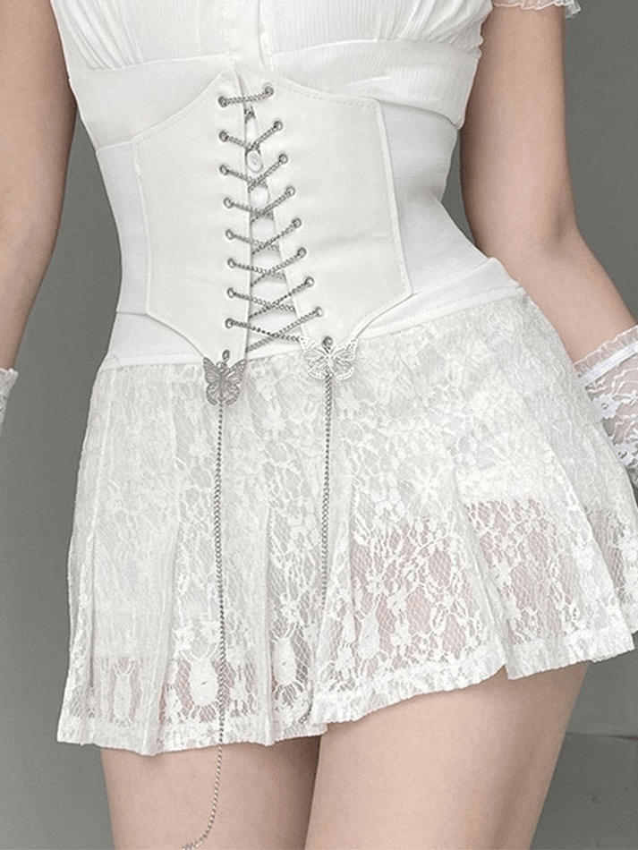 A Line Pleated Lace Mini Skirt