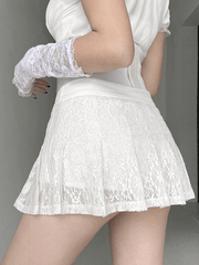 A Line Pleated Lace Mini Skirt