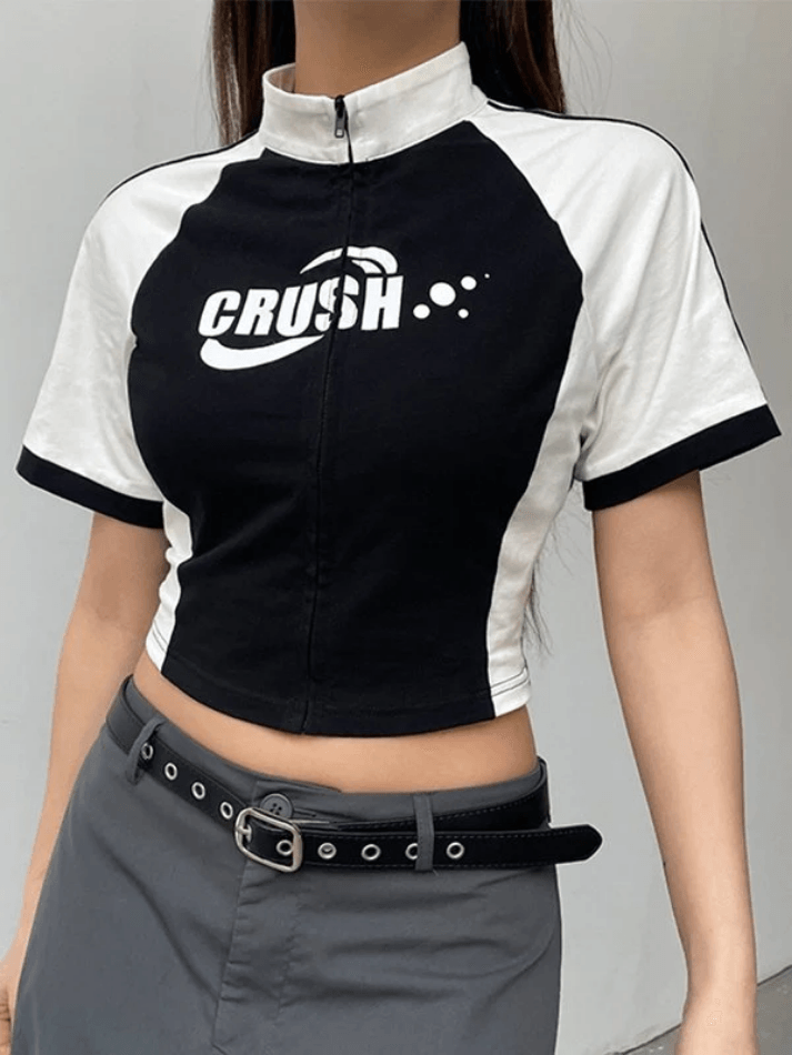 Contrasting Zip-Up Crop Top