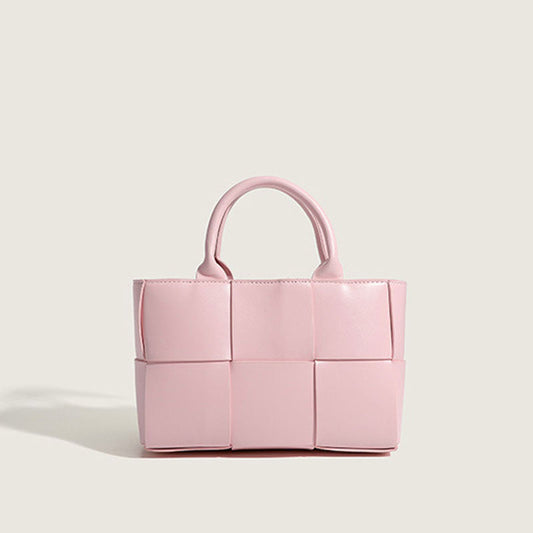 Cute Solid Color Intrecciato Vegan Top Handle Tote Bag - Pink