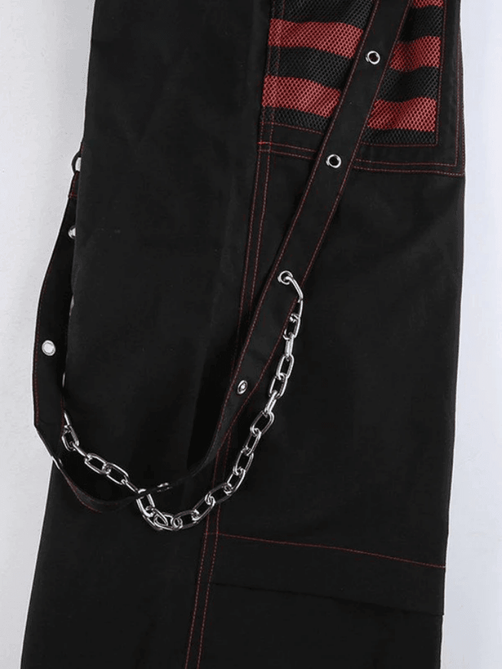 Eyelet Strap Black Cargo Pants