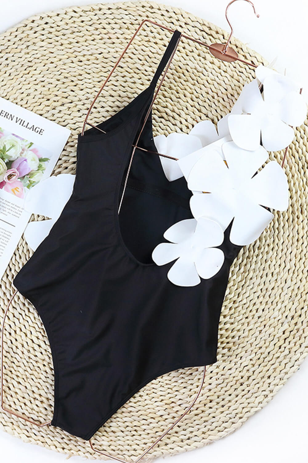 White Petals V-Neck One Piece Swimsuit