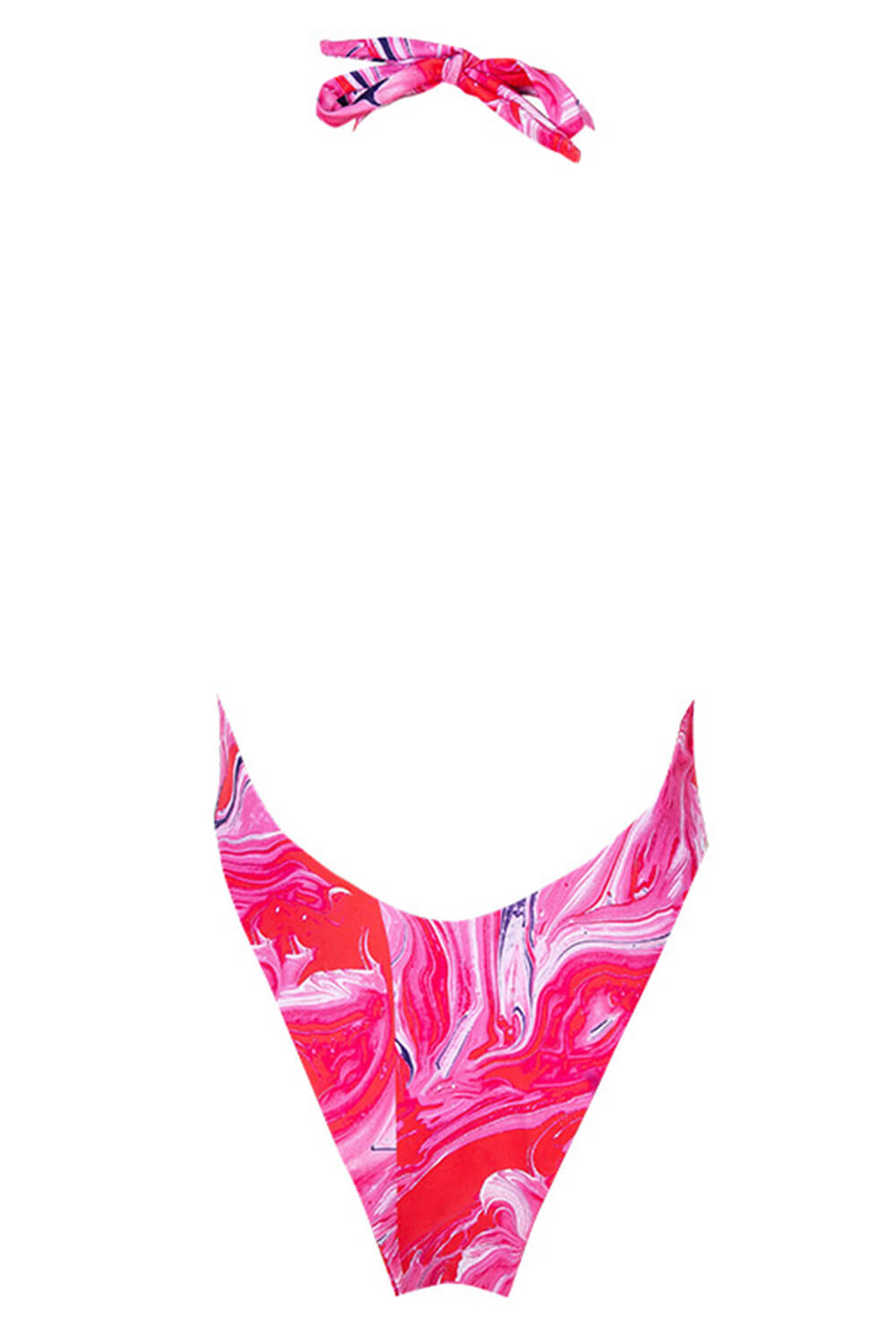 Abstract Printed Criss Cross Cut Out Halter One Piece Swimsuit - Pink/Orange
