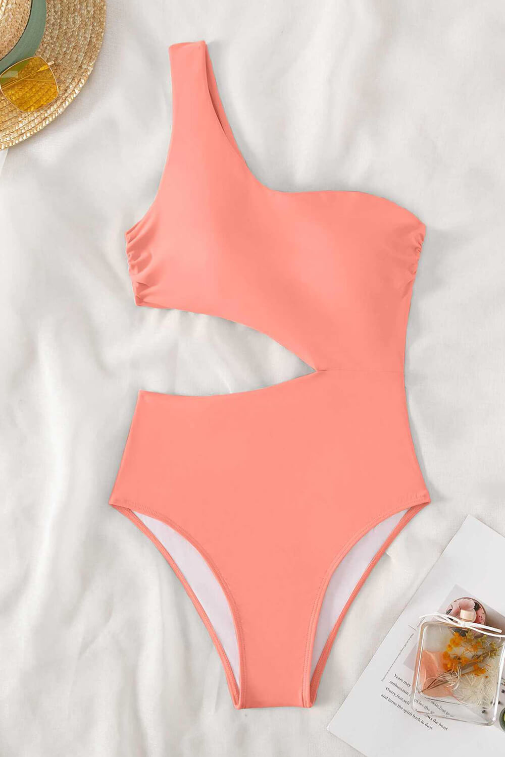 Cut-Out One-Shoulder One Piece Swimsuit - Black/Red/Petrol/Lightpink