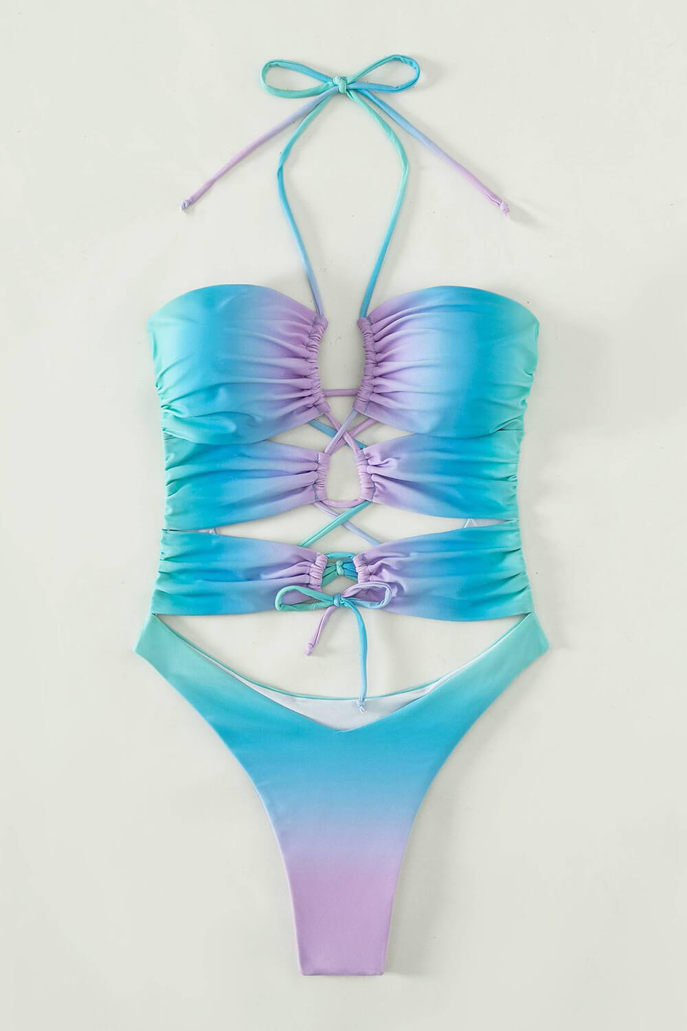Tie-Dye Lace Up Cut-Out One Piece Swimsuit - Lavender Mint
