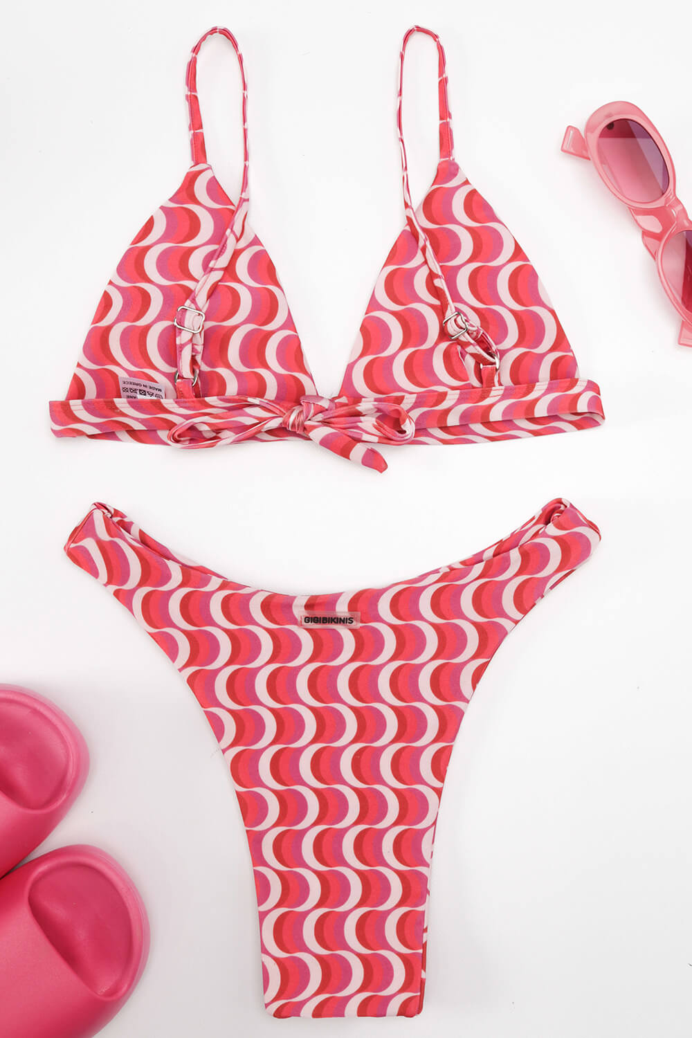 Wave Print Triangle High-Cut Bikini Set
