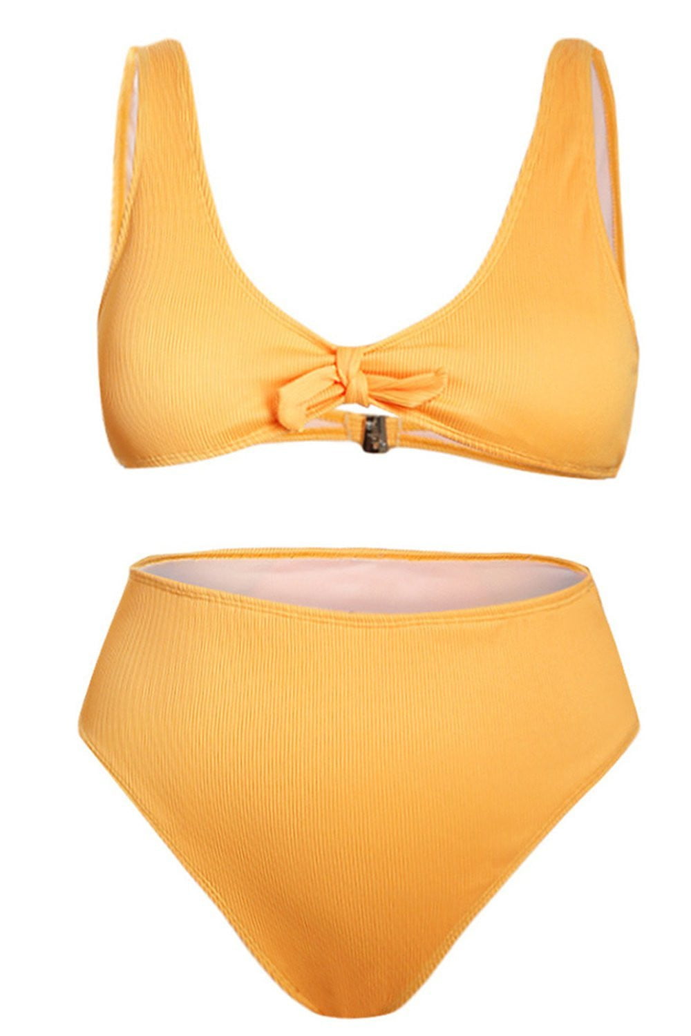 Orange Ribbed High Waisted Bikini Bottom