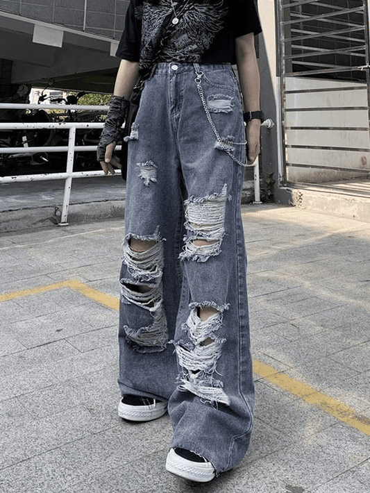 Frayed Detail High Waist Ripped Jeans