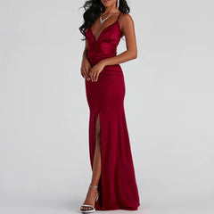 V High Slit Maxi Dress - Red