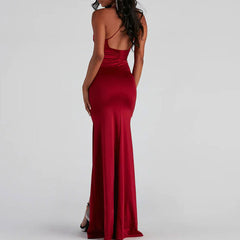 V High Slit Maxi Dress - Red