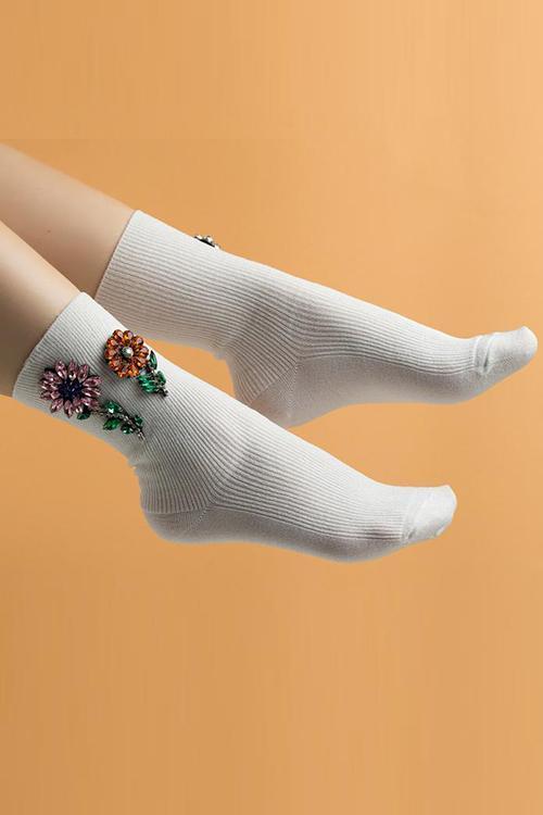 Rhinestone Flower Glitter Socks