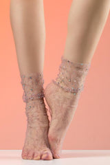 Rhinestone Floral Lace Socks