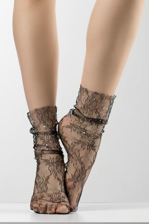 Rhinestone Floral Lace Socks