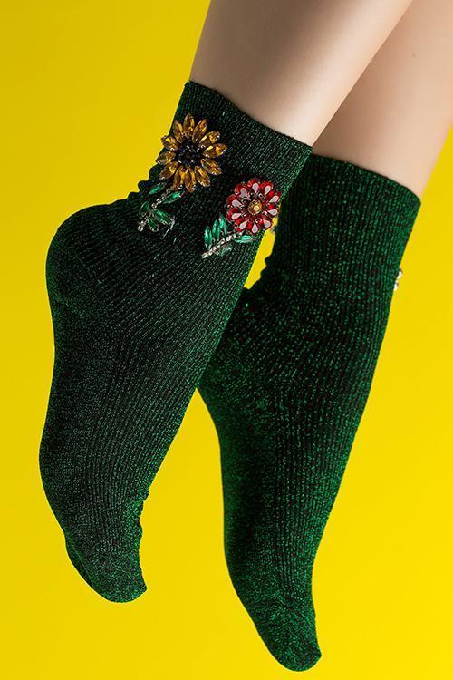 Rhinestone Flower Glitter Socks