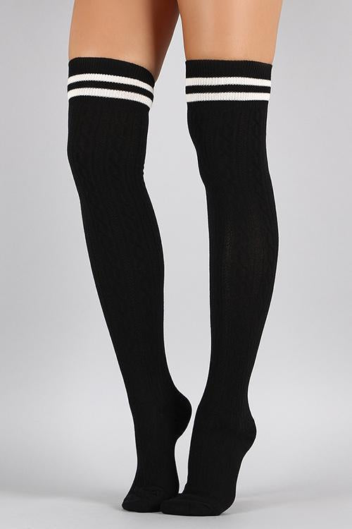 Stripe Weave Over Knee Socks