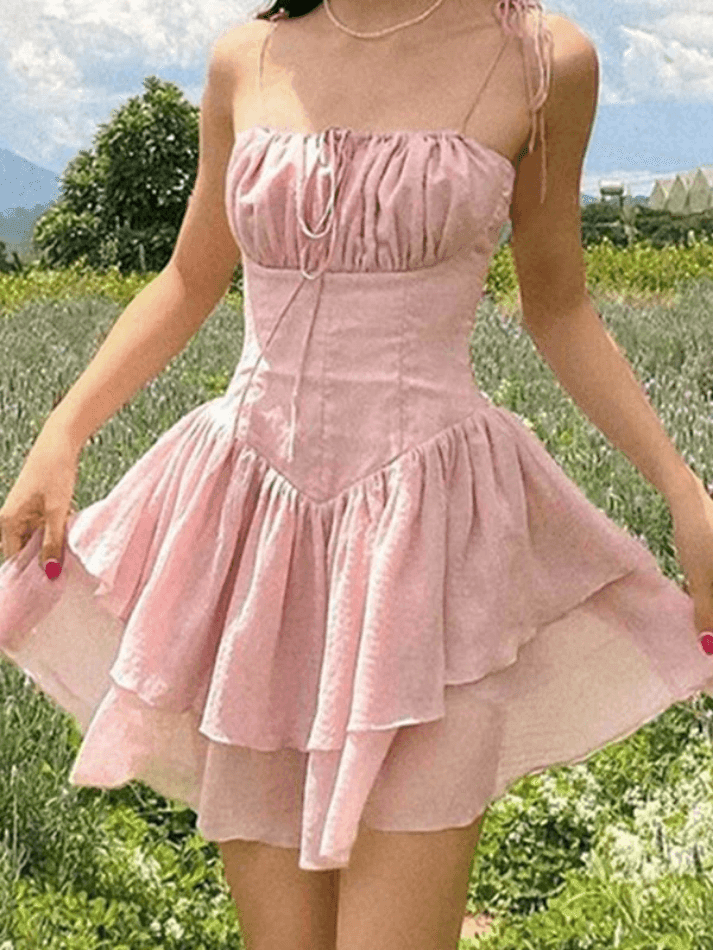 Lace Up Ruffle Corset Mini Dress