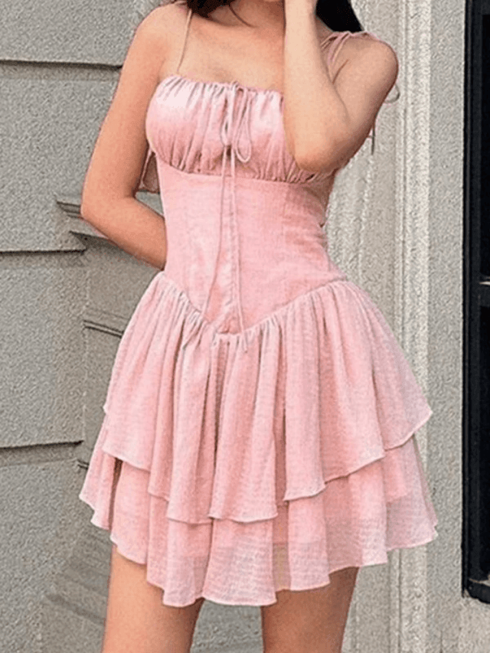 Lace Up Ruffle Corset Mini Dress