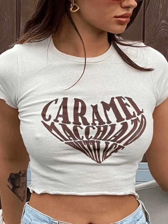 Letter Heart Graphic Crop Top