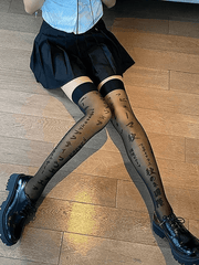 Letter Jacquard Mesh Knee High Socks