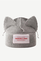 Logo Patched Cute Ear Beanie Hat