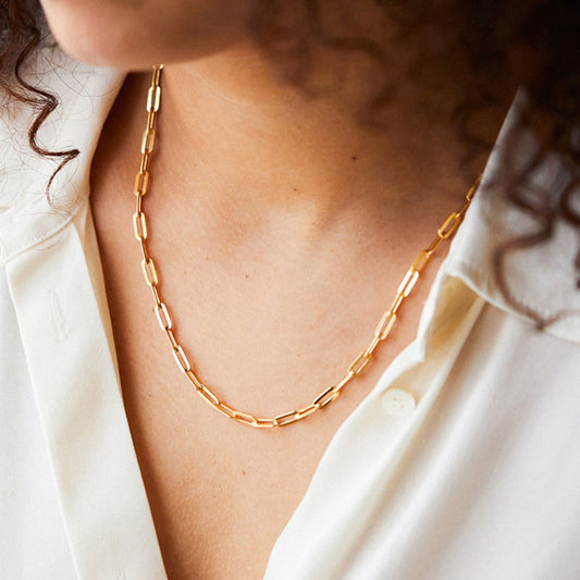 Large Paperclip Chain Link Necklace - Gold