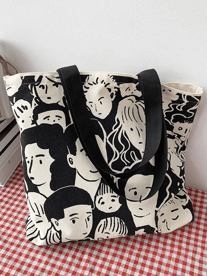 Monochrome Face Graphic Canvas Shopper Bag