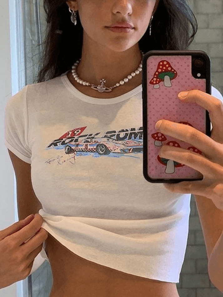 Moto Car Printed Crop Top