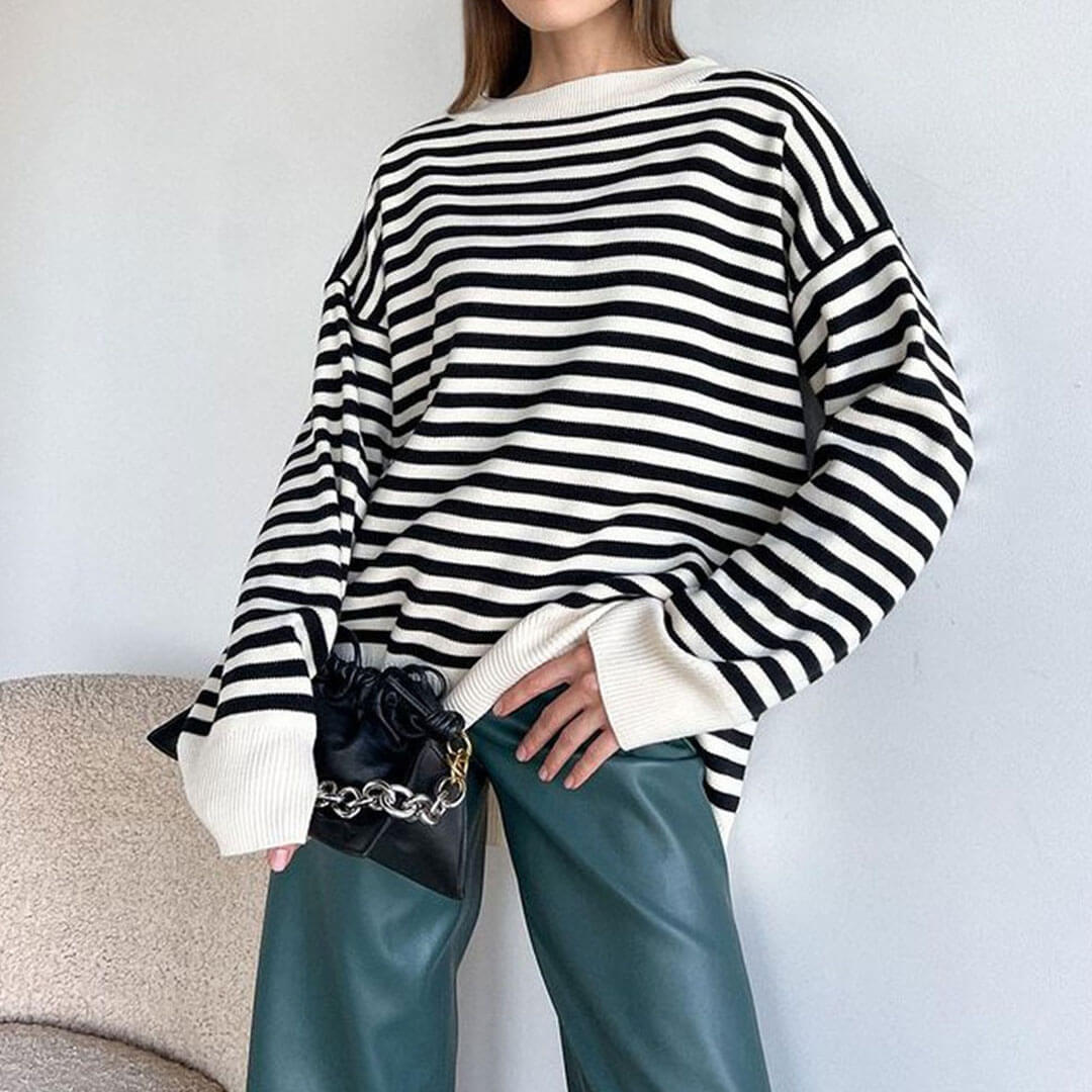 Striped Crew Neck Long Sleeve Sweater - Stripe