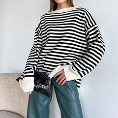 Striped Crew Neck Long Sleeve Sweater - Stripe