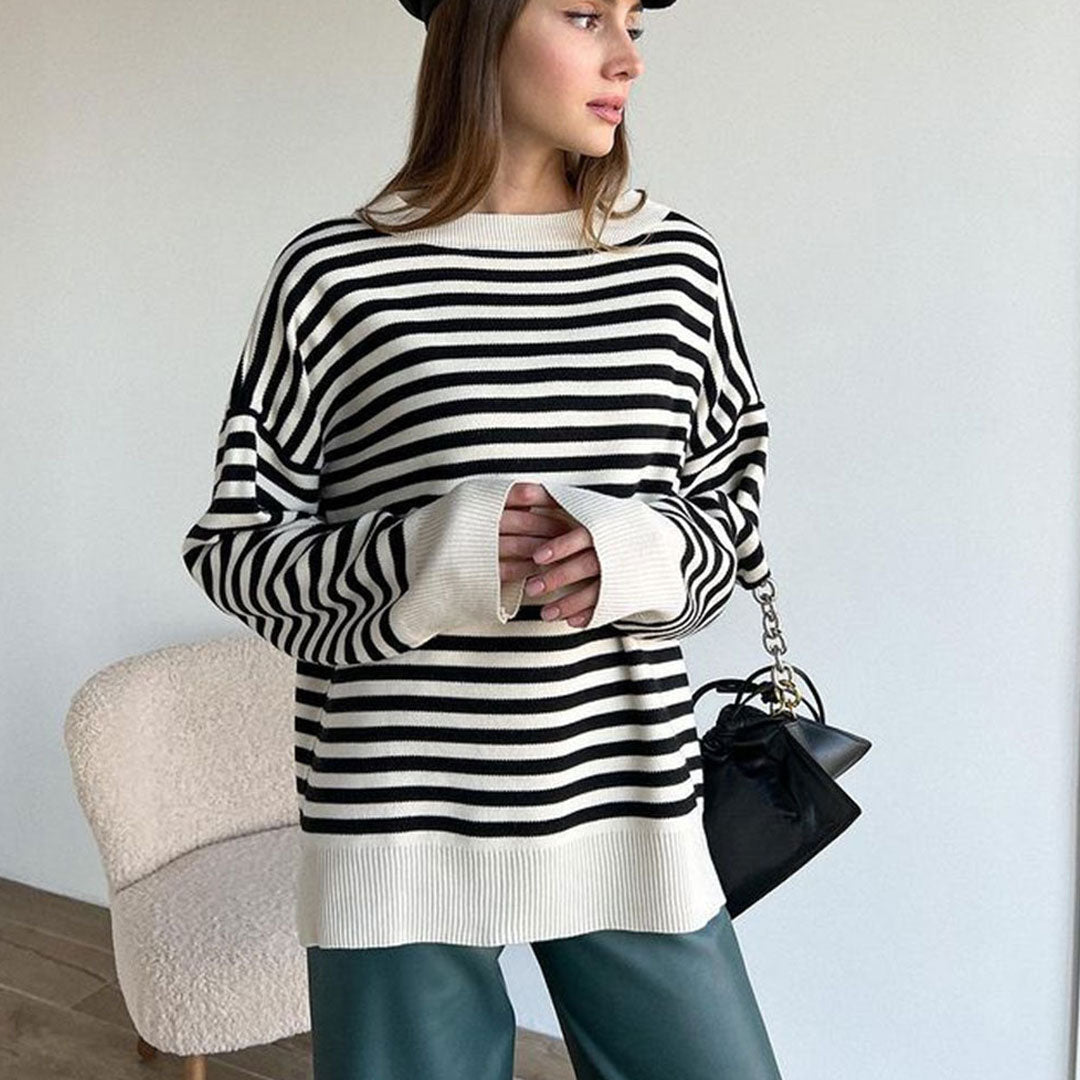 Striped Crew Neck Long Sleeve Sweater - Stripe