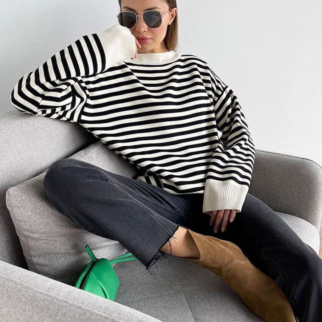 Striped Crew Neck Long Sleeve Sweater - Stripe