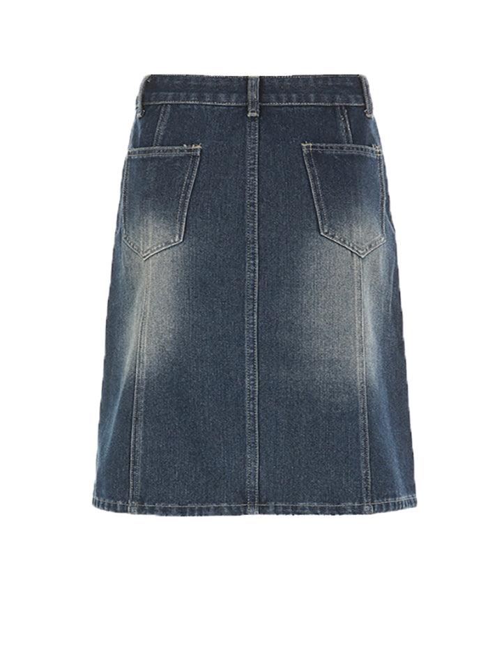 Paneled Cargo Denim Midi Skirt