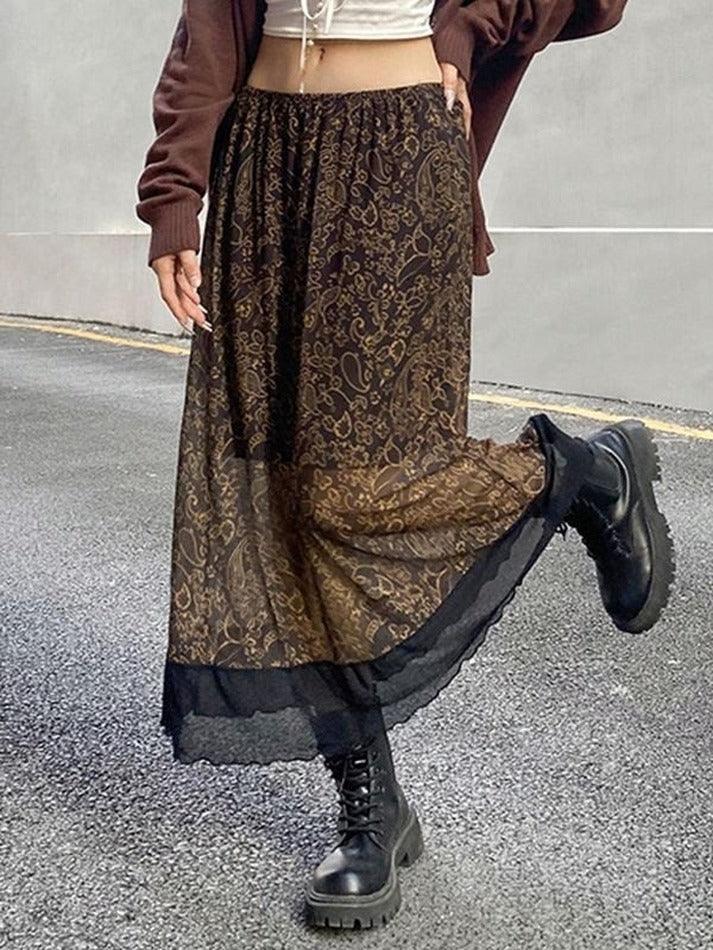 Patchwork Paisley Print Mesh Midi Skirt