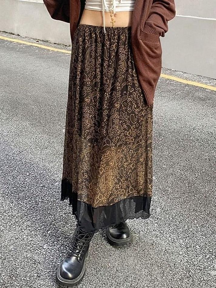 Patchwork Paisley Print Mesh Midi Skirt