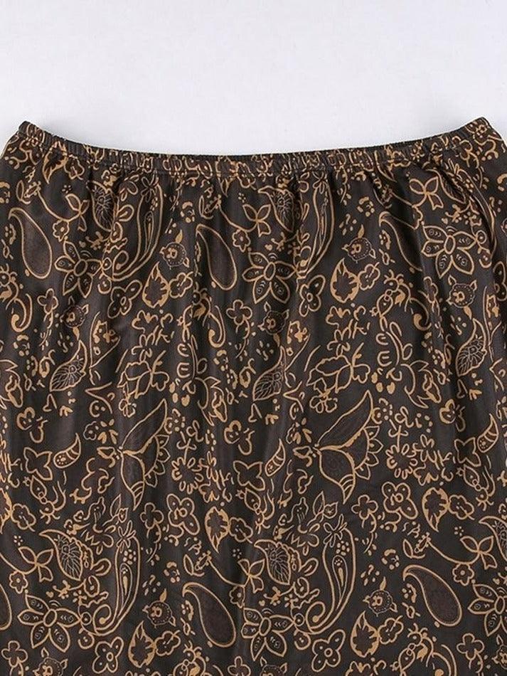 Patchwork Paisley Print Mesh Midi Skirt