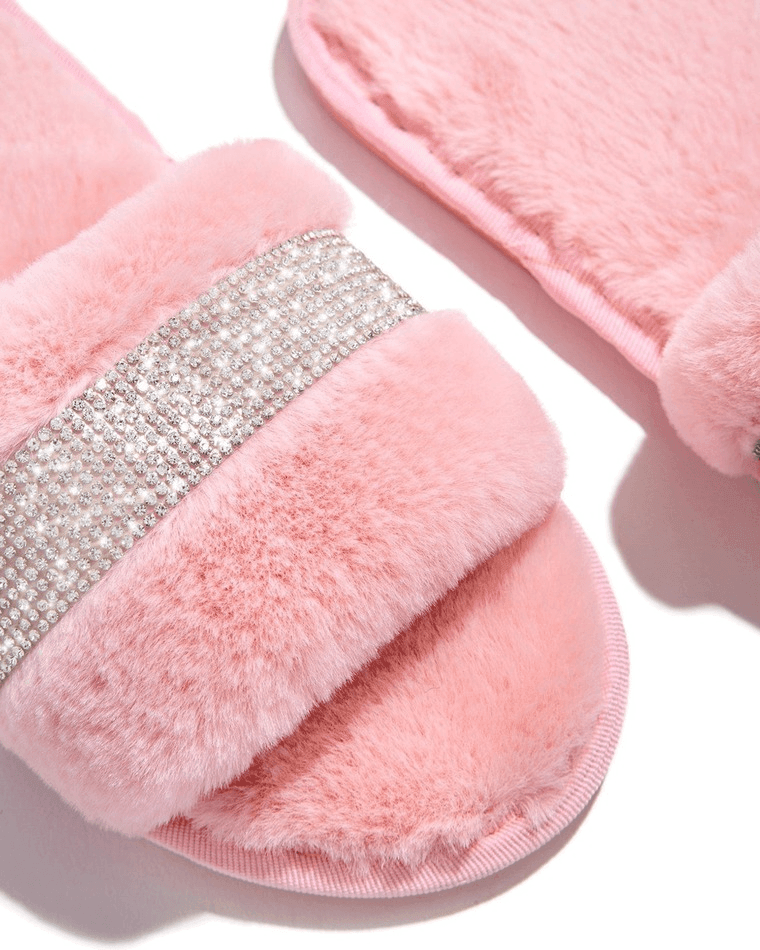 Rhinestone Fluff Flat Slippers