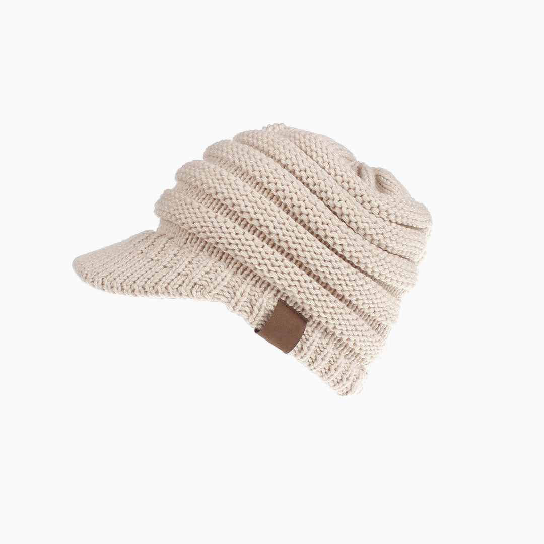 Cozy Me Up Ribbed Knit Ponytail Winter Newsboy Hat